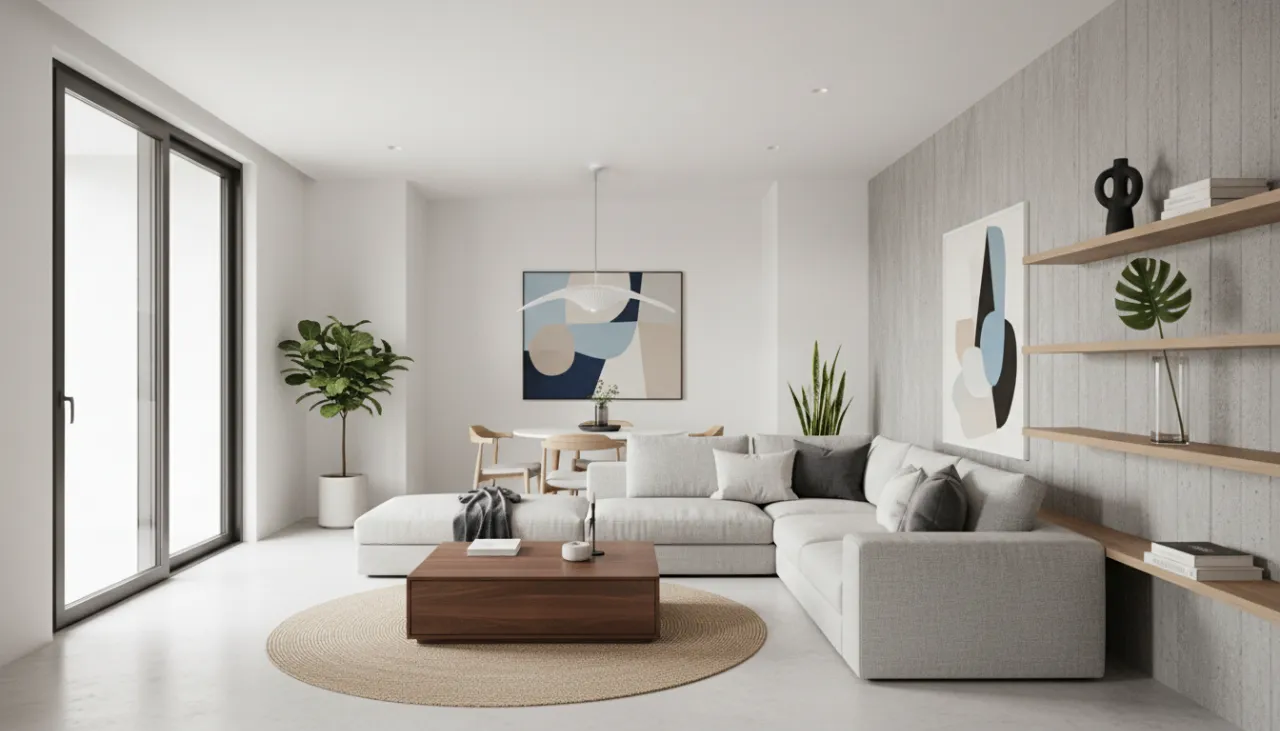 Analisis Desain Interior: Implementasi Ruang Tamu Minimalis Modern untuk Efisiensi Ruang